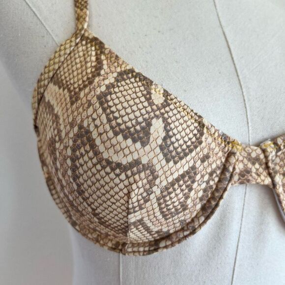 Romwe Underwire Snakeskin Print Bikini Swimsuit Top Size Small Yellow and Tan - Picture 2 of 12